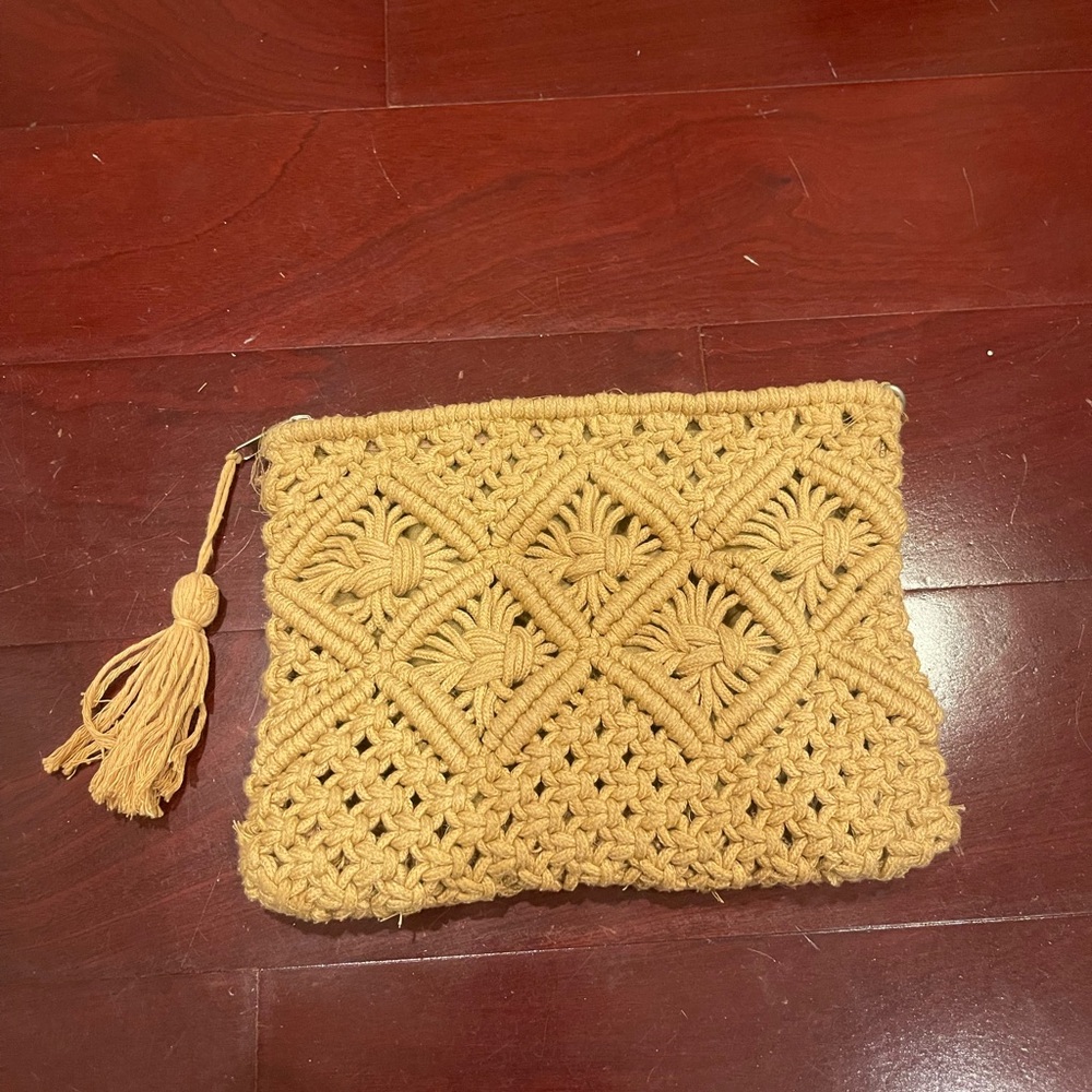 Macramé Woven Clutch With Tassel Detail